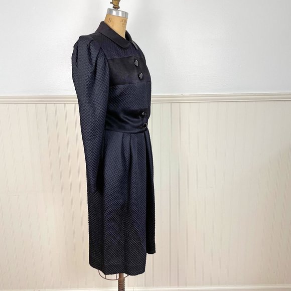 40s-50s style vintage quilted black button front dress - size M - Picture 3 of 10